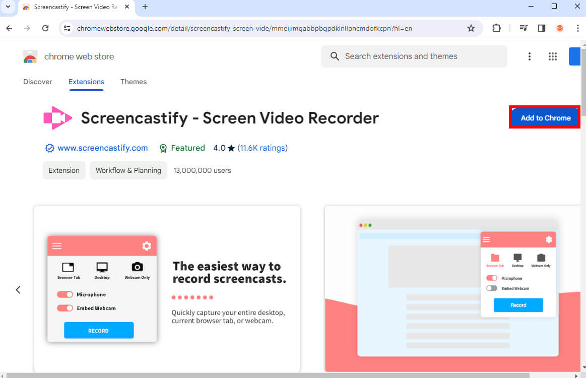 Adicionar Screencastify ao Chrome