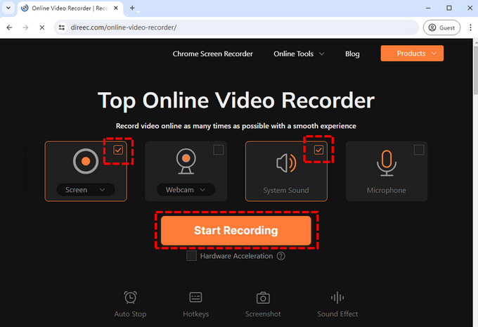 Toegang tot DiReec online videorecorder