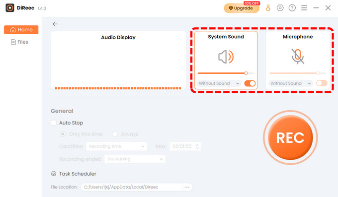 Attiva l'audio del sistema e il microfono