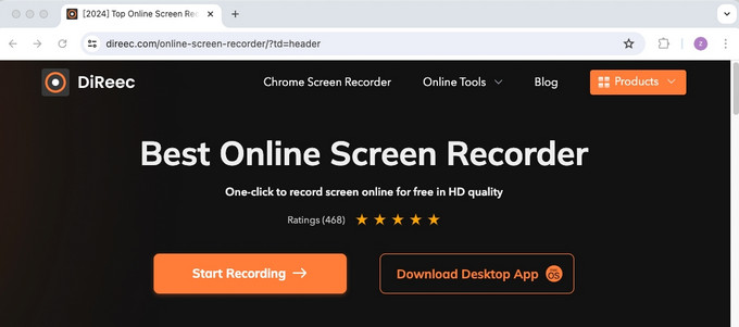 Öffnen Sie den DiReec Online Screen Recorder