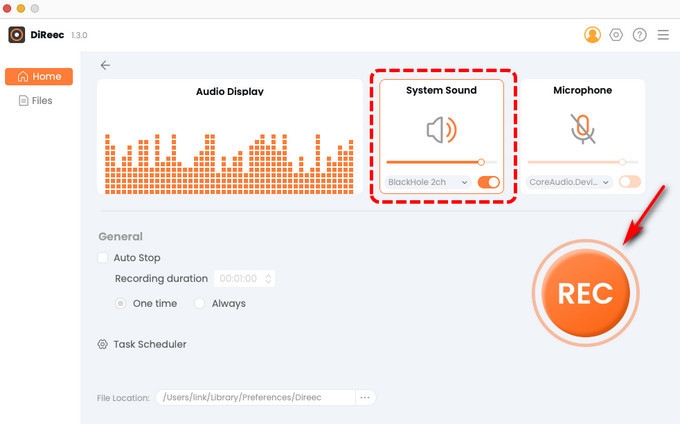 Haga clic en Sonido del sistema y REC